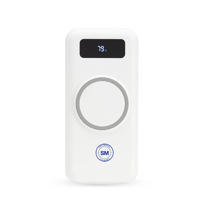 Mockup do Power Bank 10.000mAh com Carregamento via Indução ou via Cabo com uma logo de exemplo