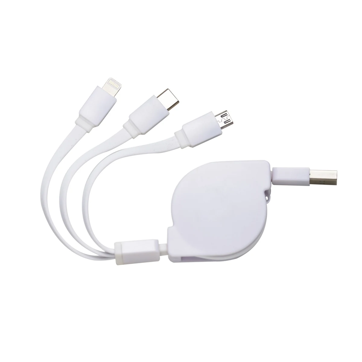 Cabo USB Retrátil 3 em 1 na cor branco