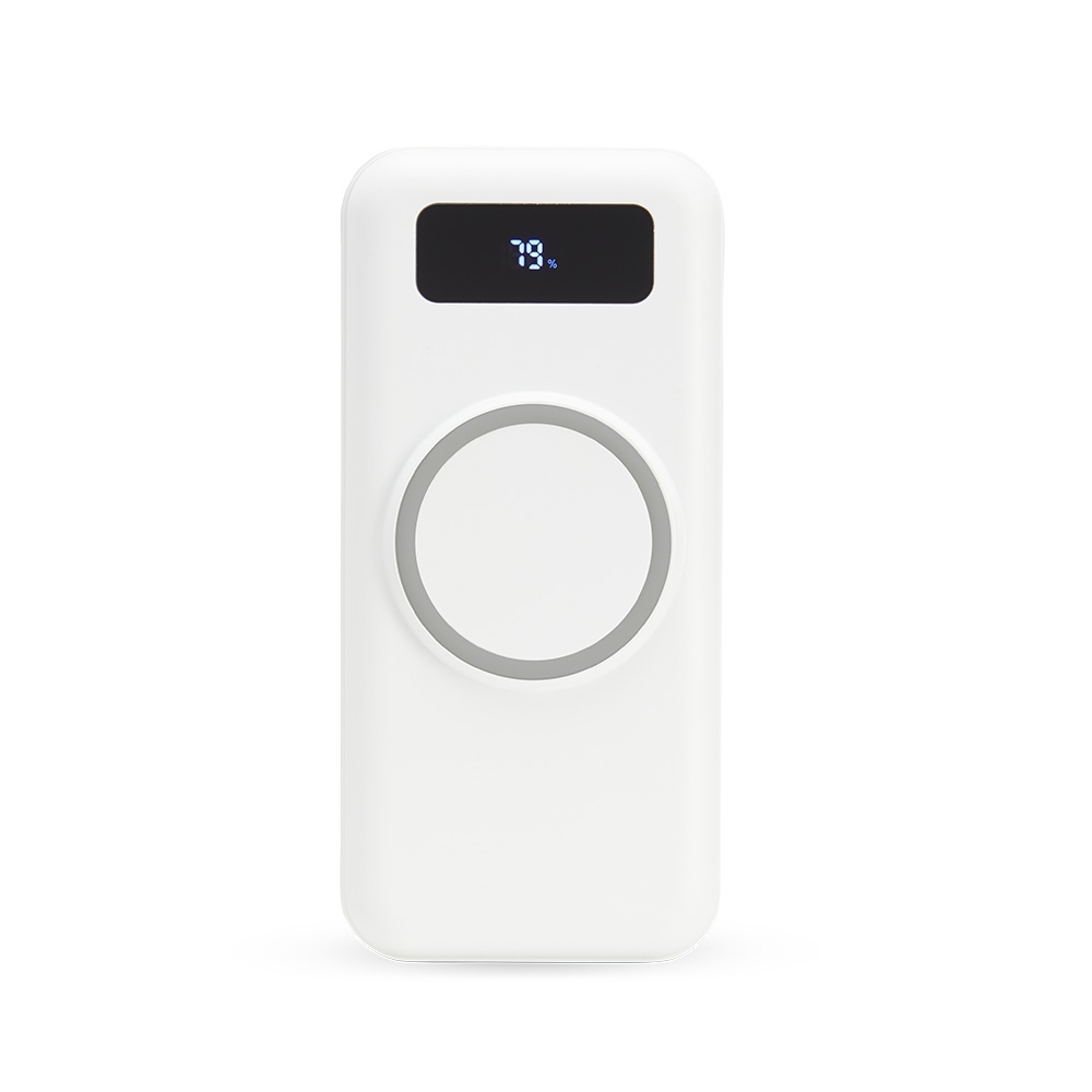 Power Bank 10.000mAh com Carregamento via Indução ou via Cabo na cor branco com cinza